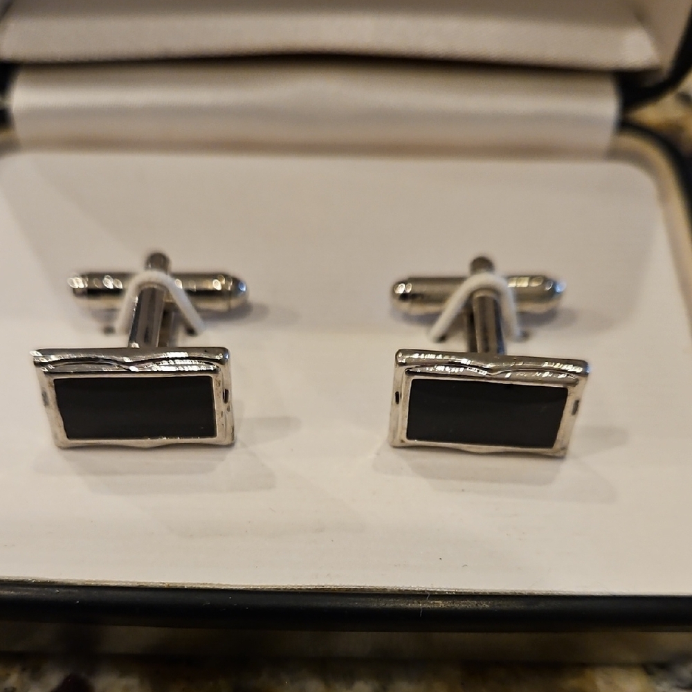 Stafford Silver and Black Rectangular Cufflinks